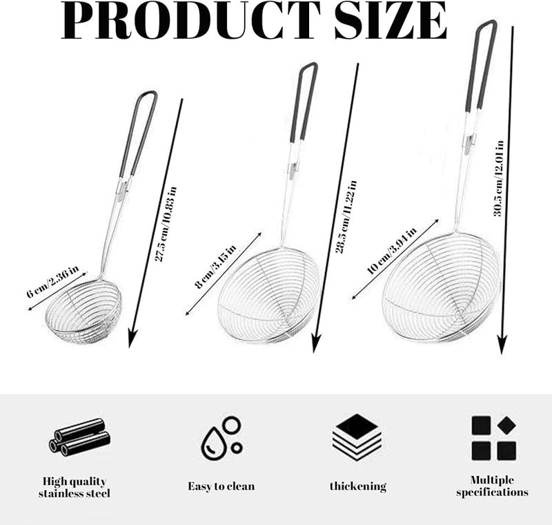Stainless Steel Spider Strainer Skimmer Spoon Set of 3 for Hot Pot Meatball Tortellini - Image 3