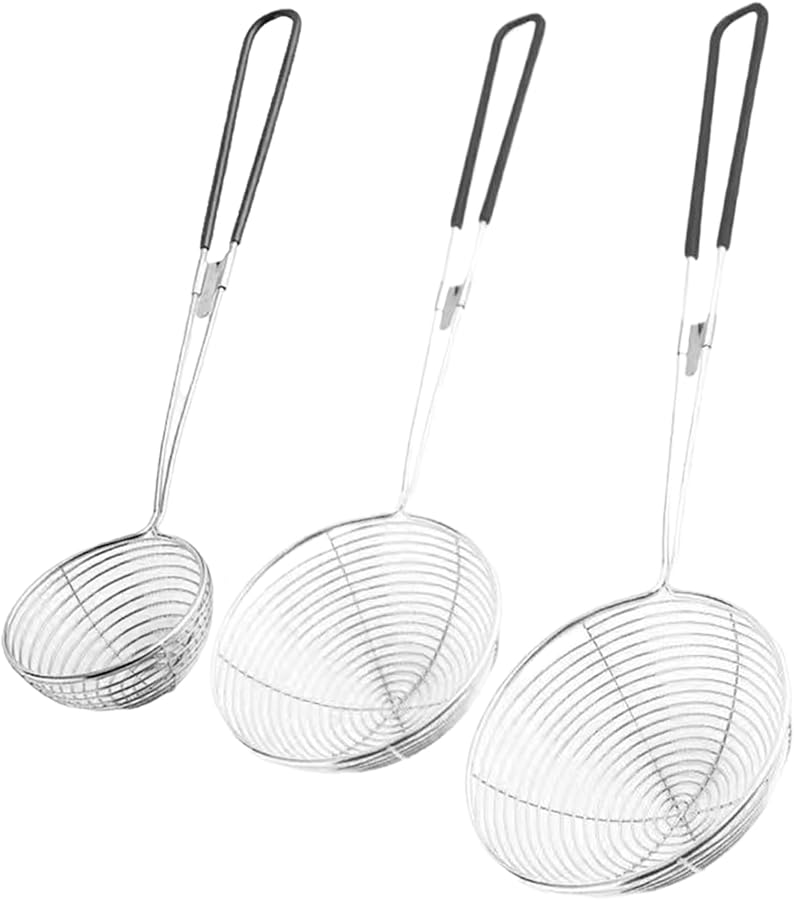 Stainless Steel Spider Strainer Skimmer Spoon Set of 3 for Hot Pot Meatball Tortellini - Image 4