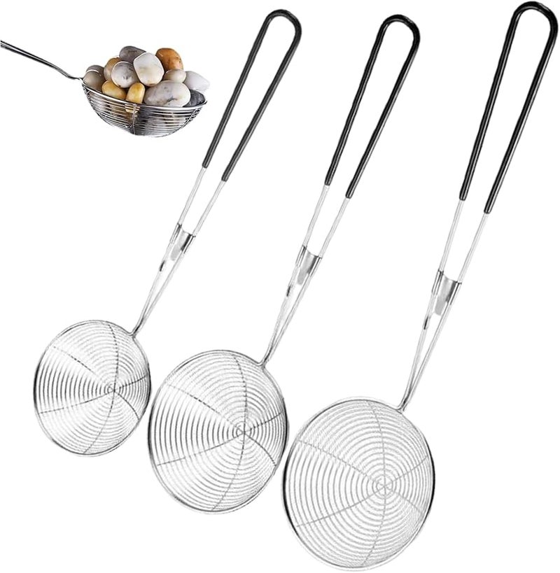 Stainless Steel Spider Strainer Skimmer Spoon Set of 3 for Hot Pot Meatball Tortellini - Image 1