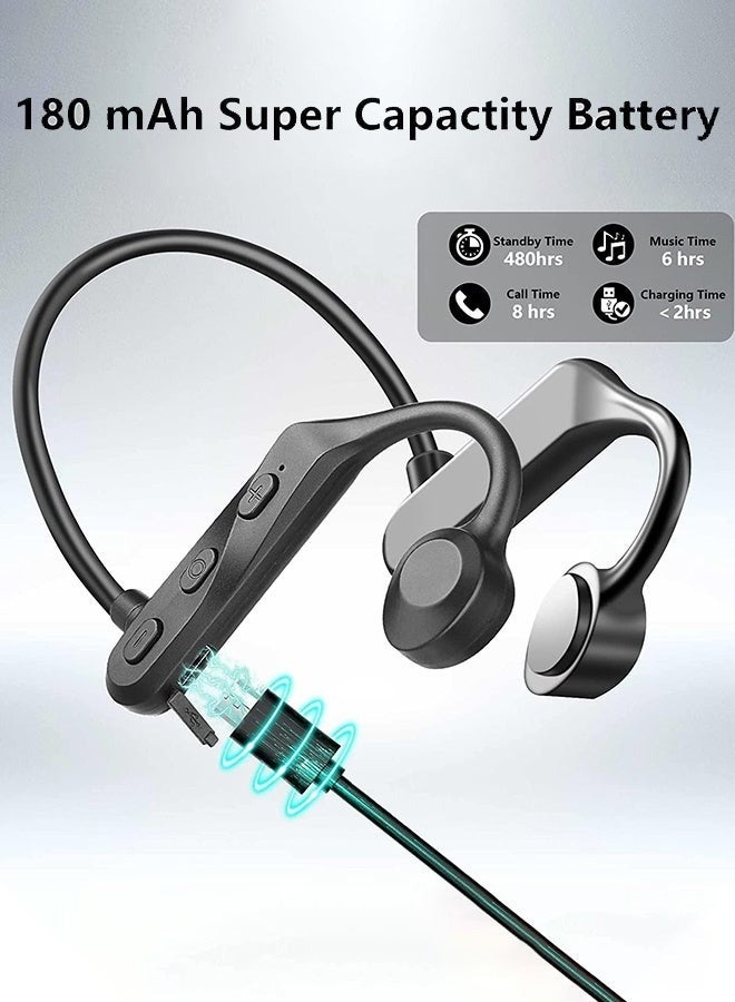 سماعات رأس بلوتوث توصيل العظام، سماعات أذن لاسلكية مفتوحة مع ميكروفون، سماعة رأس رياضية IPX5 سماعات مقاومة للعرق للخارج، الجري، ركوب الدراجات، القيادة، المشي لمسافات طويلة، صالة الألعاب الرياضية - أسود - Image 3