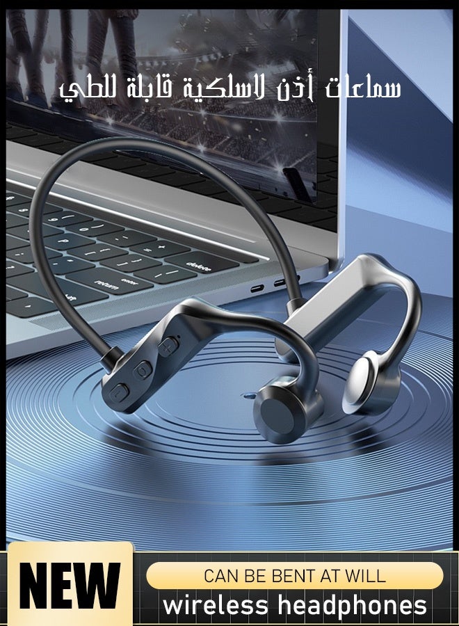 سماعات رأس بلوتوث توصيل العظام، سماعات أذن لاسلكية مفتوحة مع ميكروفون، سماعة رأس رياضية IPX5 سماعات مقاومة للعرق للخارج، الجري، ركوب الدراجات، القيادة، المشي لمسافات طويلة، صالة الألعاب الرياضية - أسود - Image 1