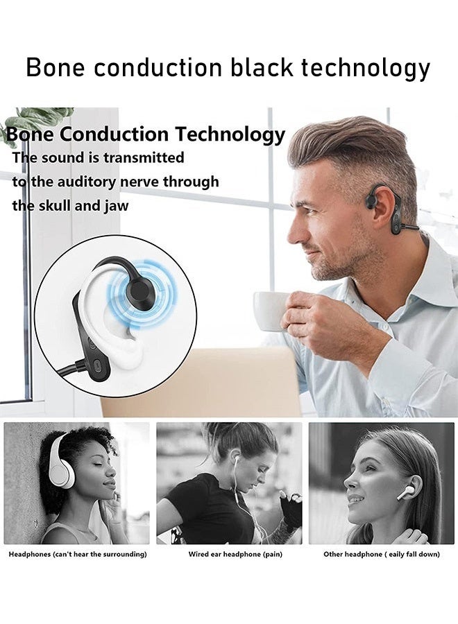 سماعات رأس بلوتوث توصيل العظام، سماعات أذن لاسلكية مفتوحة مع ميكروفون، سماعة رأس رياضية IPX5 سماعات مقاومة للعرق للخارج، الجري، ركوب الدراجات، القيادة، المشي لمسافات طويلة، صالة الألعاب الرياضية - أسود - Image 5