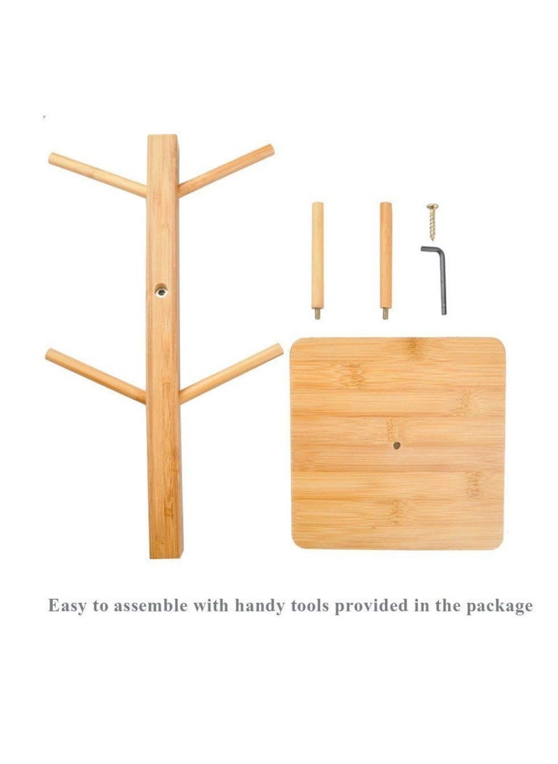 VIO - VIO Mug Rack Tree, Organic Bamboo Mug Holder/Stand, Mug Hook, Storage Coffee Tea Cup Organizer Hanger Holder with 6 Hooks (SQUARE) - Image 1