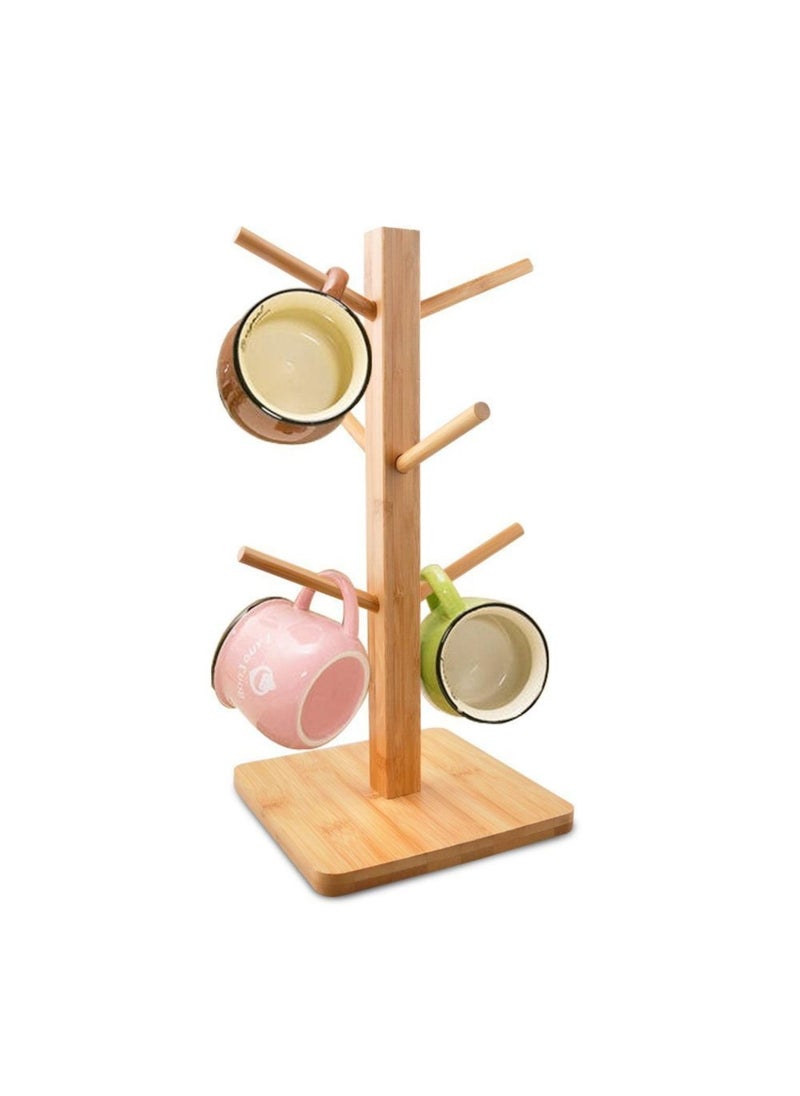 VIO - VIO Mug Rack Tree, Organic Bamboo Mug Holder/Stand, Mug Hook, Storage Coffee Tea Cup Organizer Hanger Holder with 6 Hooks (SQUARE) - Image 1