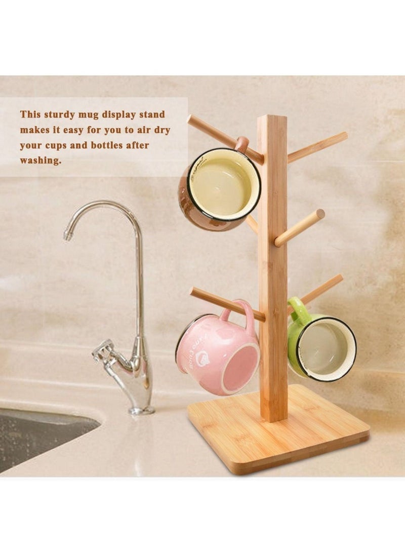 VIO - VIO Mug Rack Tree, Organic Bamboo Mug Holder/Stand, Mug Hook, Storage Coffee Tea Cup Organizer Hanger Holder with 6 Hooks (SQUARE) - Image 1