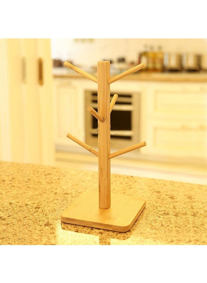 VIO - VIO Mug Rack Tree, Organic Bamboo Mug Holder/Stand, Mug Hook, Storage Coffee Tea Cup Organizer Hanger Holder with 6 Hooks (SQUARE) - Image 1