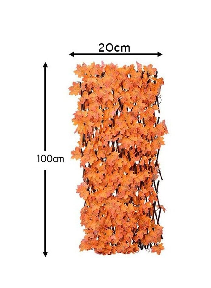 FFD Bamboo Wooden Fence with Orange Maple Leafs Expandable Wicker Fence Privacy Screen Trellis Fence Artificial Leaf Fence - Image 5