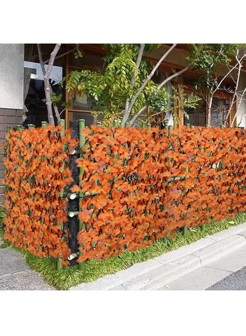 FFD Bamboo Wooden Fence with Orange Maple Leafs Expandable Wicker Fence Privacy Screen Trellis Fence Artificial Leaf Fence - Image 3