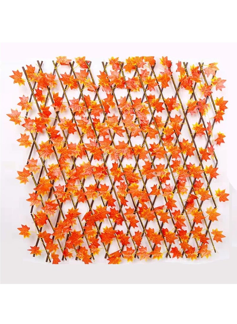 FFD Bamboo Wooden Fence with Orange Maple Leafs Expandable Wicker Fence Privacy Screen Trellis Fence Artificial Leaf Fence - Image 1