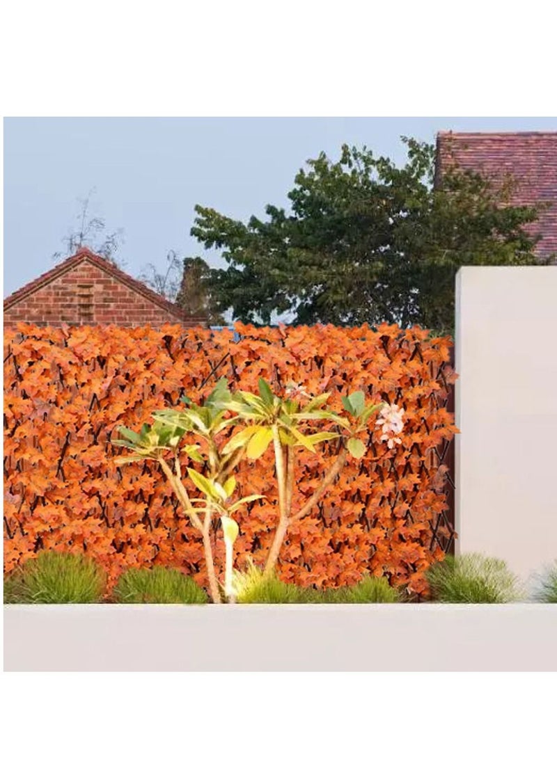 FFD Bamboo Wooden Fence with Orange Maple Leafs Expandable Wicker Fence Privacy Screen Trellis Fence Artificial Leaf Fence - Image 2