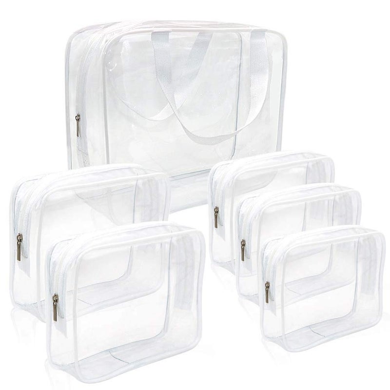 APREUTY APREUTY Clear Makeup Bags TSA Approved 6Pcs Cosmetic Makeup Bags Set Clear PVC with Zipper Handle Portable Travel Luggage Pouch Airport Airline Organization White 