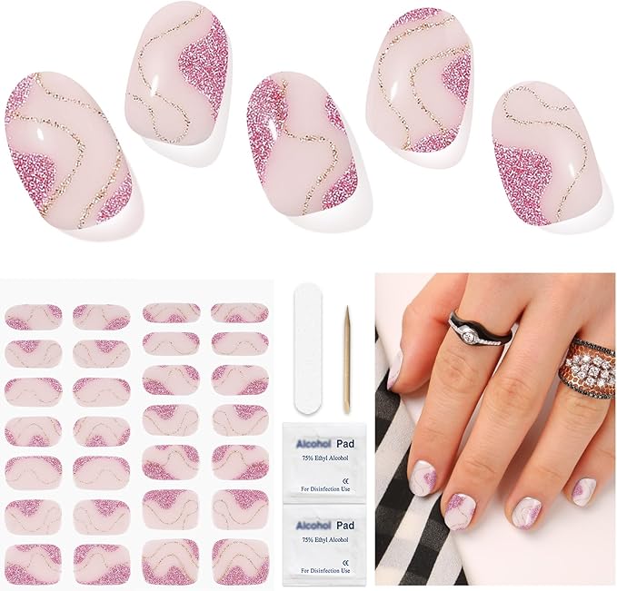 Semi Cured Gel Nails Strips 28 Stickers Nail Wraps Soft SelfAdhesive Gel Nail Stickers SalonQuality Gel Nail Strips for Nails Manicure Nail Wraps Works with Any Nail Lamps