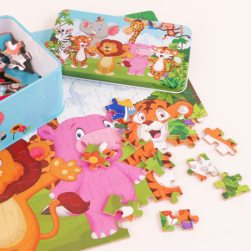 Children'S Wooden Early Education Extra Large 200 Pieces Iron Box Puzzle Puzzle Animation Stall Selling Toys Agent - Image 4