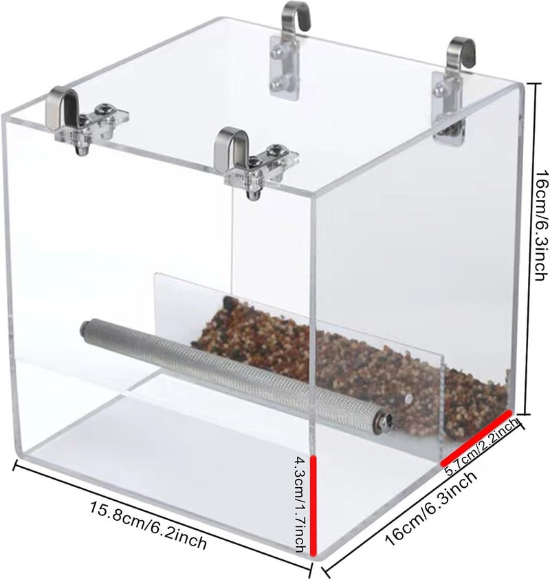 Xxmbbjy Automatic Bird Feeder for Cage, Automatic Acrylic Bird Feeder No Mess Bird Cage for Small Bird Parrots Canary Parakeet Budgerigar Crested Myna Cockatiel (L: 6.2" x 6.3" x 6.3") - Image 2