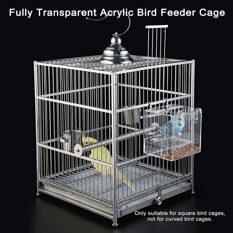 Xxmbbjy Automatic Bird Feeder for Cage, Automatic Acrylic Bird Feeder No Mess Bird Cage for Small Bird Parrots Canary Parakeet Budgerigar Crested Myna Cockatiel (L: 6.2" x 6.3" x 6.3") - Image 4