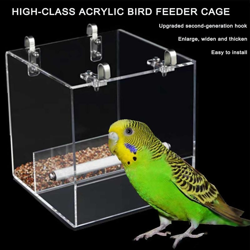 Xxmbbjy Automatic Bird Feeder for Cage, Automatic Acrylic Bird Feeder No Mess Bird Cage for Small Bird Parrots Canary Parakeet Budgerigar Crested Myna Cockatiel (L: 6.2" x 6.3" x 6.3") - Image 3