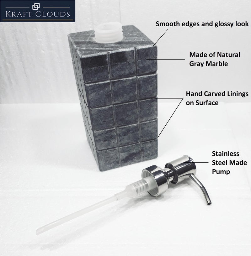 KRAFT CLOUDS Grey Marble Lotion Shampoo Handwash Dispenser | Stone Liquid Soap Dispenser for Kitchen, Home, Wash Basin, Bathroom Accessory | Handcarved 150 ml Capacity - Image 2