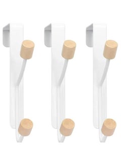 HOOKOR Over Door Hooks, 3 Pack White Door Hooks for Hanging Metal Door Hanger Hook Wood Hooks for Hanging Clothes, Hats, Robes, Towels  - Image 1