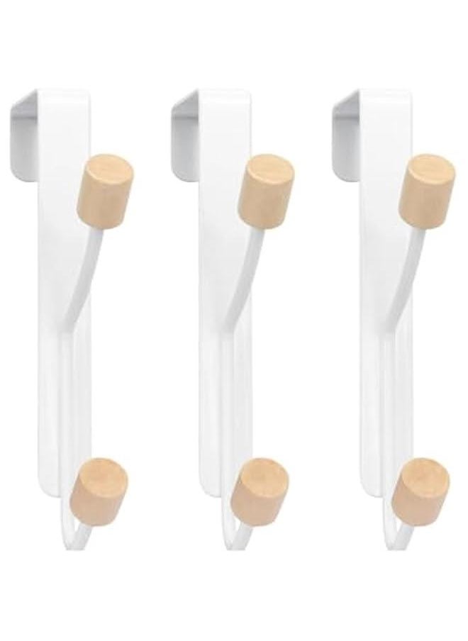 HOOKOR Over Door Hooks, 3 Pack White Door Hooks for Hanging Metal Door Hanger Hook Wood Hooks for Hanging Clothes, Hats, Robes, Towels  - Image 1