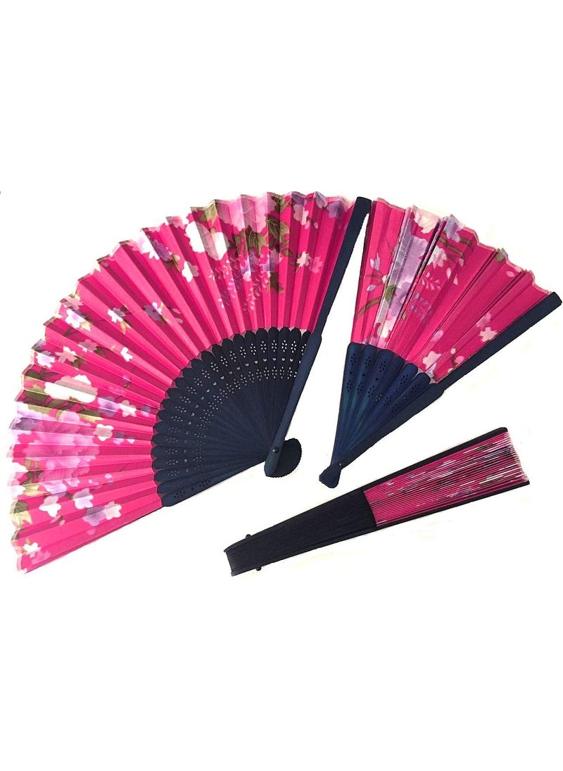 Sage Square Sage Square Handheld Folding Chinese Fan Vintage Fabric Folding Fan for Wedding Dance DecorationBirthday Party Photo Booth Pink Pack of 2  - Image 3