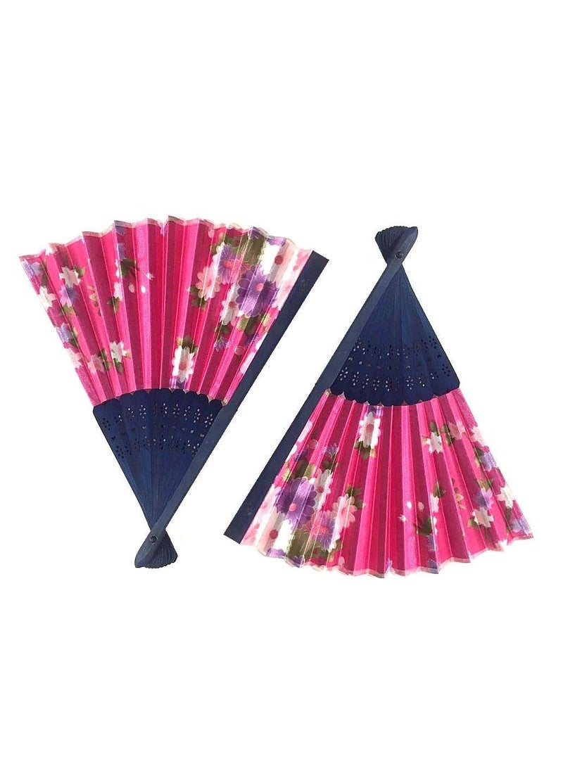 Sage Square Sage Square Handheld Folding Chinese Fan Vintage Fabric Folding Fan for Wedding Dance DecorationBirthday Party Photo Booth Pink Pack of 2  - Image 4