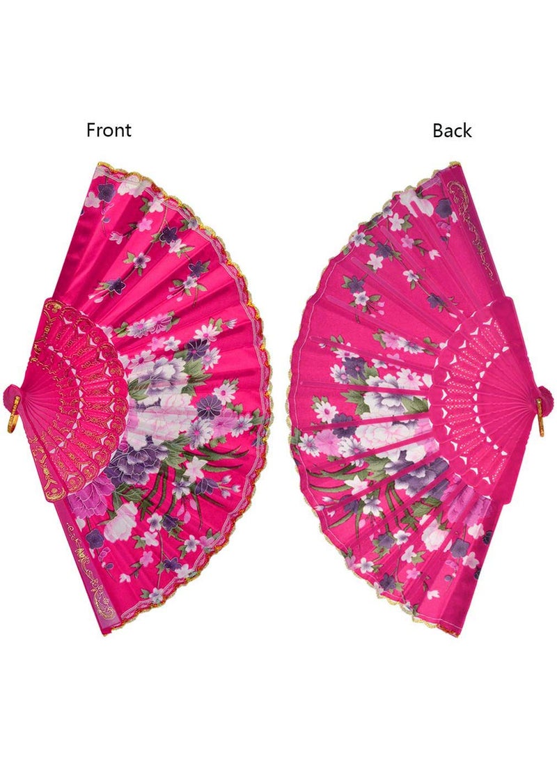 Sage Square Sage Square Handheld Folding Chinese Fan Vintage Fabric Folding Fan for Wedding Dance DecorationBirthday Party Photo Booth Pink Pack of 2  - Image 2