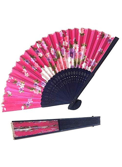 Sage Square Sage Square Handheld Folding Chinese Fan Vintage Fabric Folding Fan for Wedding Dance DecorationBirthday Party Photo Booth Pink Pack of 2  - Image 5