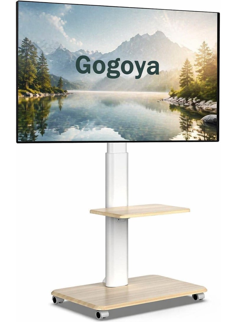 Gogoya Mobile Rolling TV Stand with Shelf, Height Adjustable Tilt Swivel Mount for 32-75 Inch TV, 110 lbs VESA 600x400mm,White - Image 1