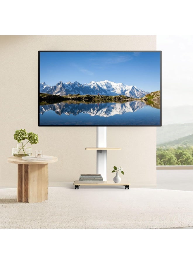 Gogoya Mobile Rolling TV Stand with Shelf, Height Adjustable Tilt Swivel Mount for 32-75 Inch TV, 110 lbs VESA 600x400mm,White - Image 3