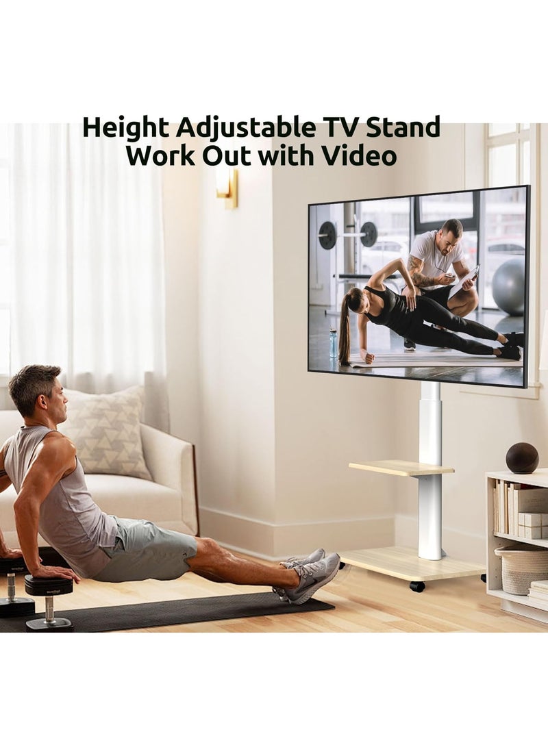 Gogoya Mobile Rolling TV Stand with Shelf, Height Adjustable Tilt Swivel Mount for 32-75 Inch TV, 110 lbs VESA 600x400mm,White - Image 4