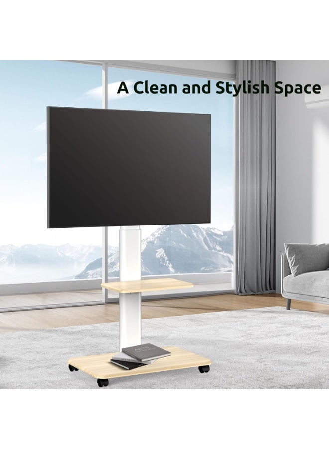 Gogoya Mobile Rolling TV Stand with Shelf, Height Adjustable Tilt Swivel Mount for 32-75 Inch TV, 110 lbs VESA 600x400mm,White - Image 5