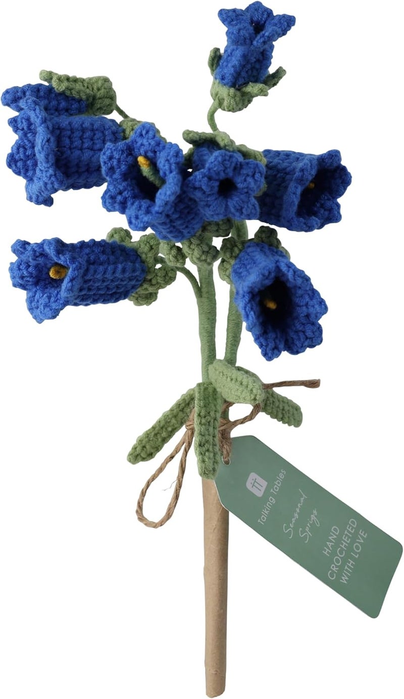Talking Tables 2 x Bluebell Crochet Sprig or Summer Decorative Cotton Flowers Handmade Crocheted Floral Stems for Table, Home Styling Gift Seasonal Displays Soft Yarn Finish Reusable 18cm - Image 1