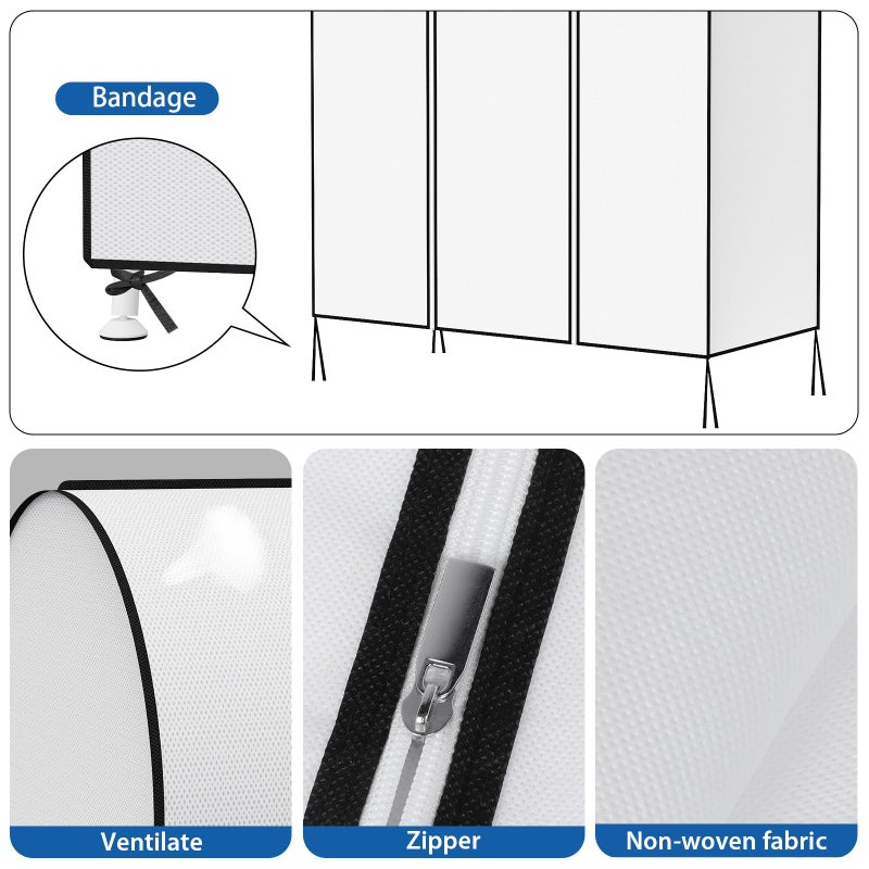 Zilink 50'' Garment Rack Cover Dustproof Clothes Rack Cover Breathable Garment Bags Protector Wardrobe Cover with 2 Durable Zippers for Garment Rack, White, (Rack Not Included) - Image 3