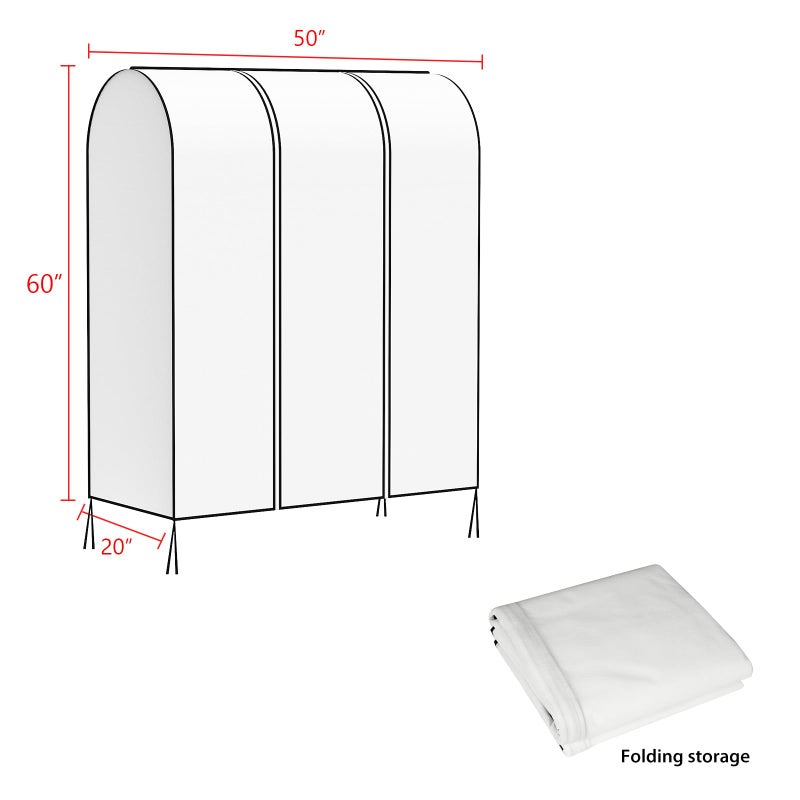 Zilink 50'' Garment Rack Cover Dustproof Clothes Rack Cover Breathable Garment Bags Protector Wardrobe Cover with 2 Durable Zippers for Garment Rack, White, (Rack Not Included) - Image 4