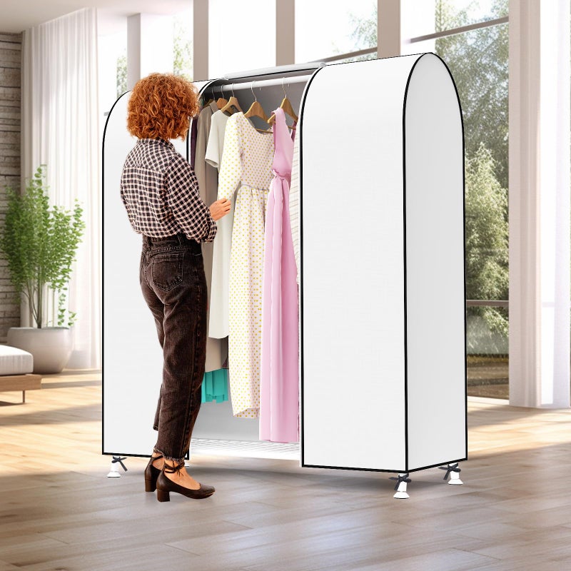 Zilink 50'' Garment Rack Cover Dustproof Clothes Rack Cover Breathable Garment Bags Protector Wardrobe Cover with 2 Durable Zippers for Garment Rack, White, (Rack Not Included) - Image 2