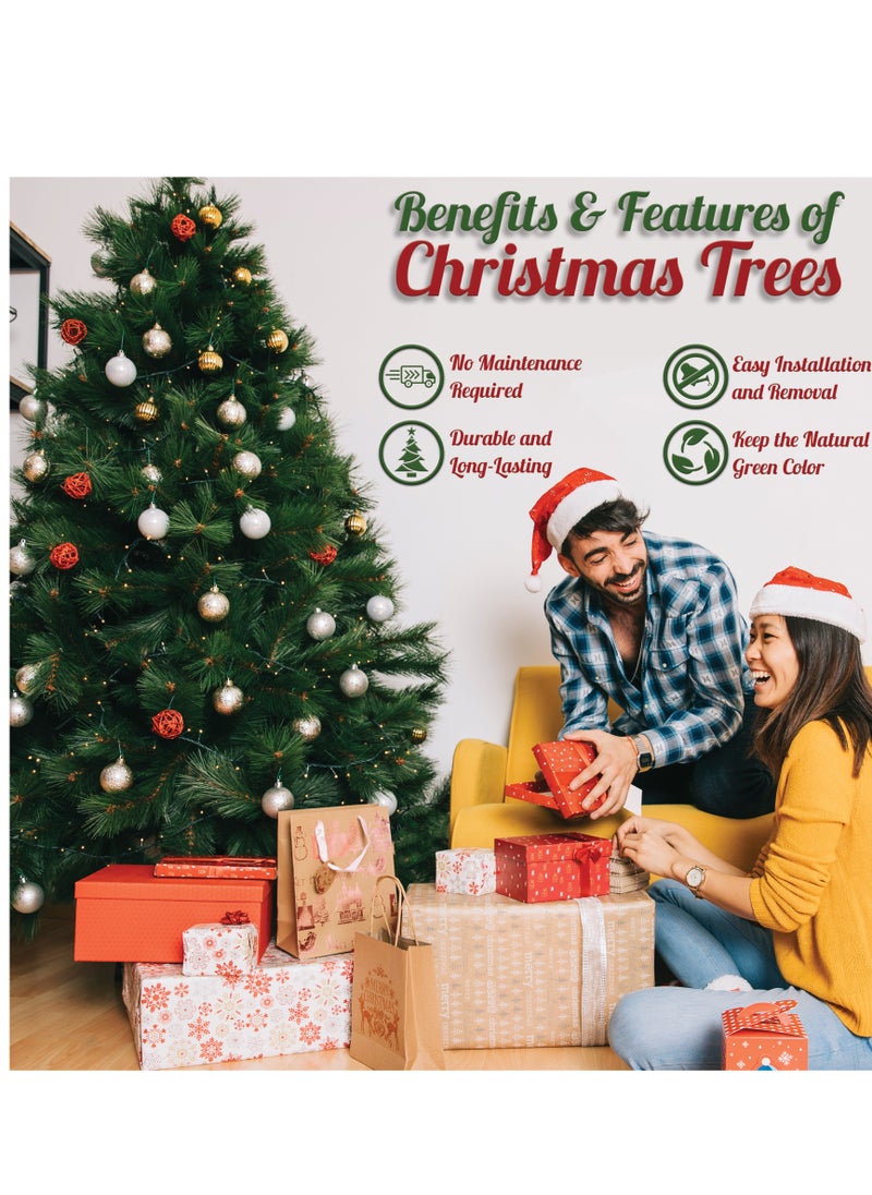 Jinou - Christmas Tree 7ft with 100 Golden LED lights and Skirt - Made by Premium Quality PVC Material with Sturdy Metal Stand - Artificial Christmas tree for Home, Office, Shop, Indoor, Outdoor and Parties. - Image 1
