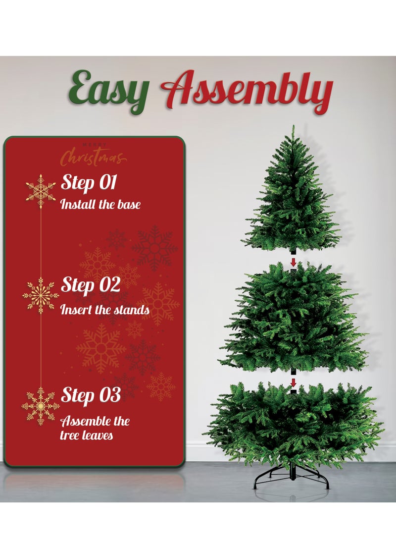 Jinou - Christmas Tree 7ft with 100 Golden LED lights and Skirt - Made by Premium Quality PVC Material with Sturdy Metal Stand - Artificial Christmas tree for Home, Office, Shop, Indoor, Outdoor and Parties. - Image 1