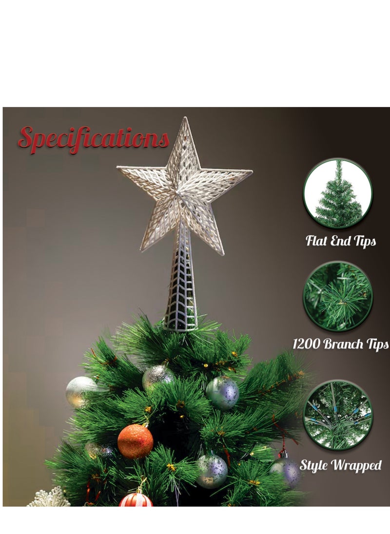 Jinou - Christmas Tree 7ft with 100 Golden LED lights and Skirt - Made by Premium Quality PVC Material with Sturdy Metal Stand - Artificial Christmas tree for Home, Office, Shop, Indoor, Outdoor and Parties. - Image 1
