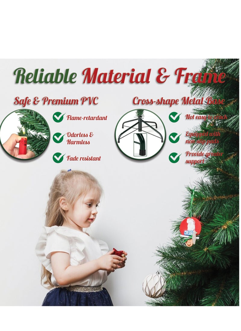 Jinou - Christmas Tree 7ft with 100 Golden LED lights and Skirt - Made by Premium Quality PVC Material with Sturdy Metal Stand - Artificial Christmas tree for Home, Office, Shop, Indoor, Outdoor and Parties. - Image 1