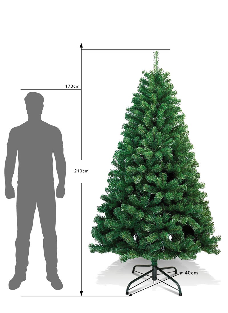 Jinou - Christmas Tree 7ft with 100 Golden LED lights and Skirt - Made by Premium Quality PVC Material with Sturdy Metal Stand - Artificial Christmas tree for Home, Office, Shop, Indoor, Outdoor and Parties. - Image 1