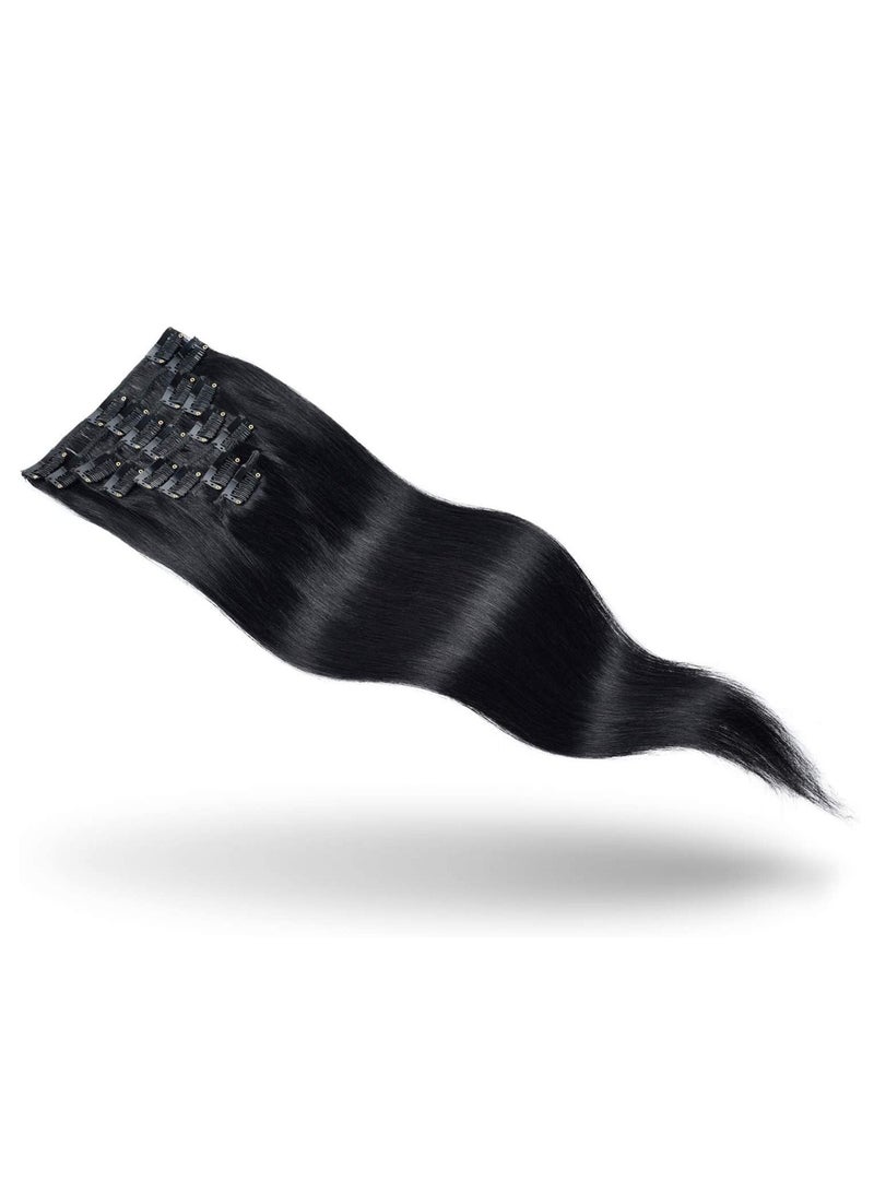 إستيل وصلات شعر بشري ريمي 8 قطع 18 مشابك أسود لامع - Image 2