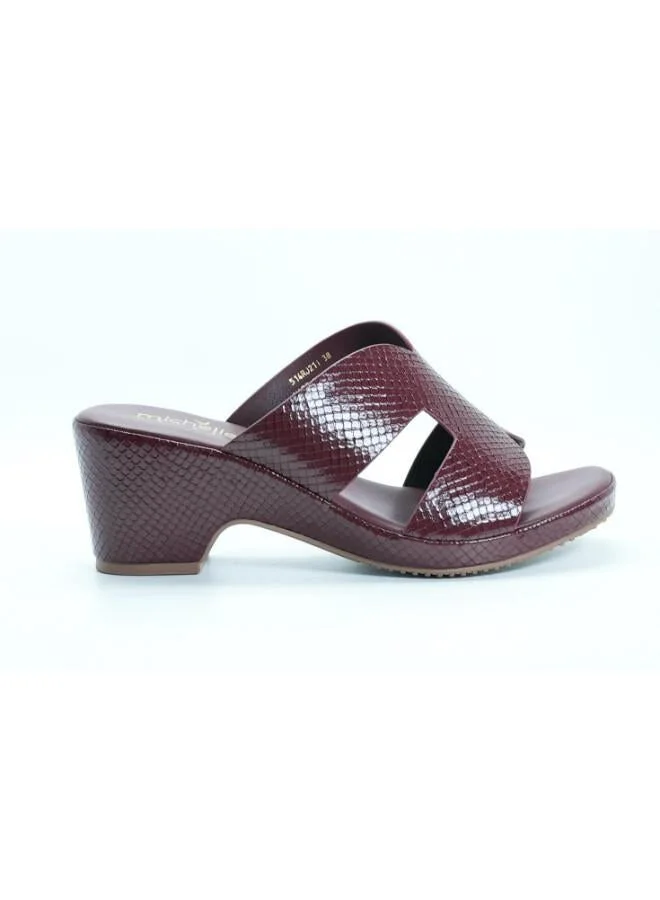 092-3079 Michelle Morgan Women's Patent Croc-Texture Broad Strap Block Heel Sandals 514RJ1I Maroon