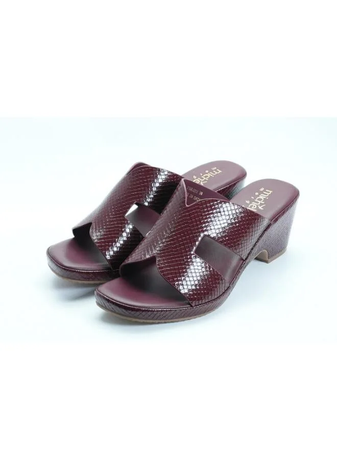 Michelle Morgan Maroon 092-3079 Michelle Morgan Women's Patent Croc-Texture Broad Strap Block Heel Sandals 514RJ1I Maroon for Women | Best Price UAE