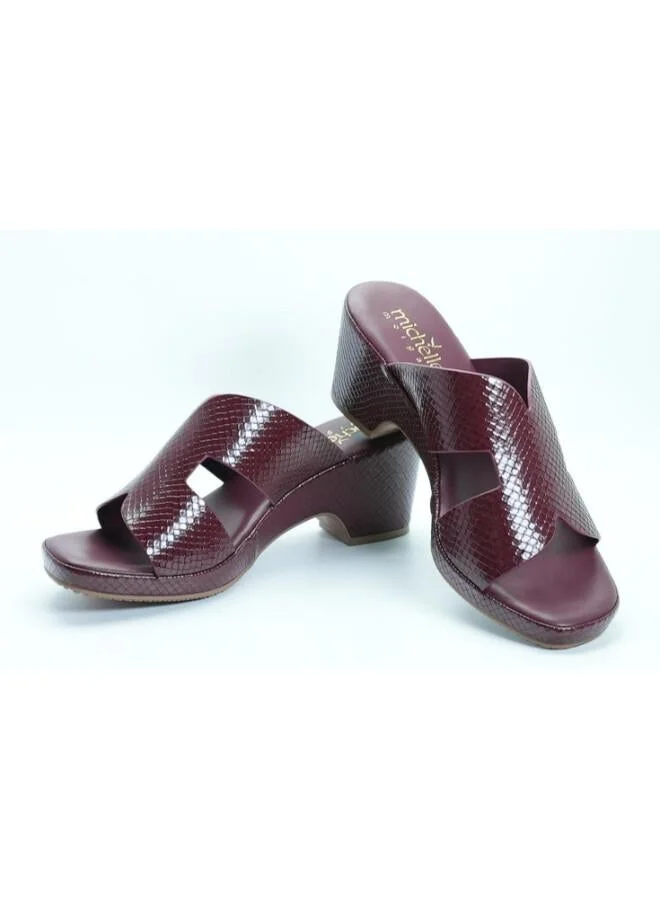 Michelle Morgan Maroon 092-3079 Michelle Morgan Women's Patent Croc-Texture Broad Strap Block Heel Sandals 514RJ1I Maroon for Women | Best Price UAE
