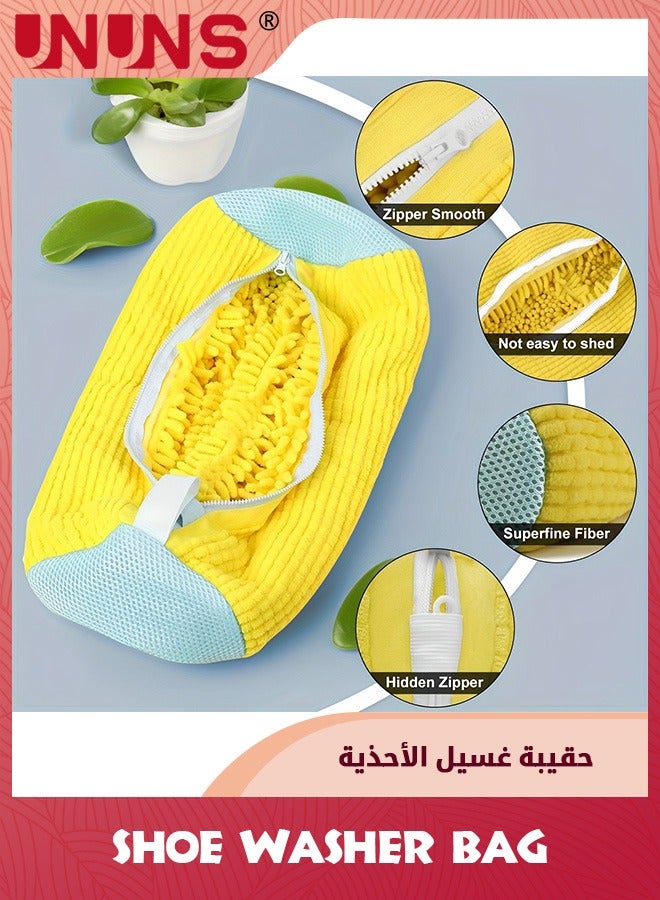 UNUNS Shoes Laundry Bag,15.35×7.48" Upgraded 360° Wrap-Around Cleaning Shoe Laundry Bags,Shoe Washing Machine Bag Reusable And Durable Zipper Thickened Chenille Soft Fluffy For Shoes,Yellow - Image 3