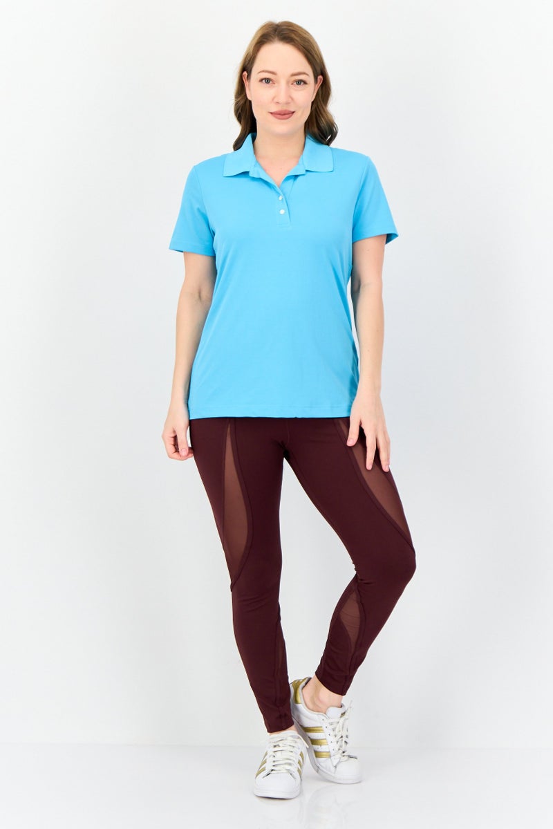 Greg Norman Women Sportswear Fit Solid Short Sleeves Outdoor Polo Shirt, Light Blue  - Image 2