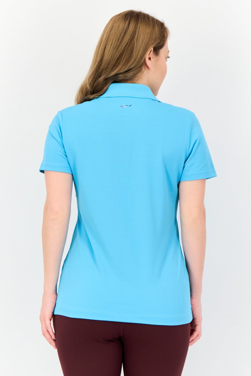Greg Norman Women Sportswear Fit Solid Short Sleeves Outdoor Polo Shirt, Light Blue  - Image 3