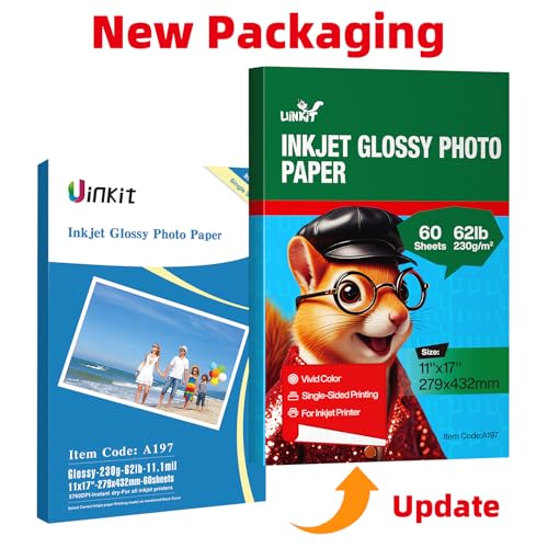Uinkit 11 x 17 Thick Photo Paper Glossy 11x17 60Sheets 62lb Inkjet Heavyweight 230gsm Gallery show Brochure Pictures Funeral Bulletin Obituary Papers Obituaries Gloss Papers - Image 2