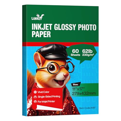 Uinkit 11 x 17 Thick Photo Paper Glossy 11x17 60Sheets 62lb Inkjet Heavyweight 230gsm Gallery show Brochure Pictures Funeral Bulletin Obituary Papers Obituaries Gloss Papers - Image 1