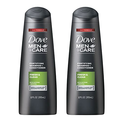 Dove Men+Care Fortifying 2 in 1 Shampoo and Conditioner, Fresh and Clean for Normal to Oily Hair with Caffeine and Menthol to Help Strengthen & Nourish Hair, 12 fl oz, Pack of 2 - Image 1